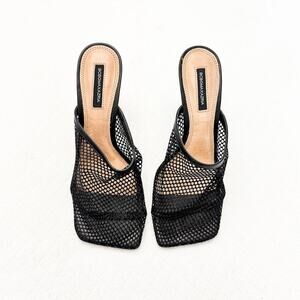 BCBG Maxazria Anita Mesh Mule Black Heeled Sandal Square Toe Size 8